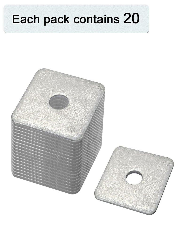 Axomize 1/2" Hot Dipped Galvanized Square Washer(20-Box) Flat Pad Spacer for Square Nut Fastener Hardware(1/2"X2"X2"X0.18) - Image 4